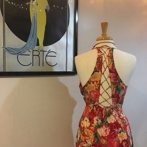 SOLD Corset back tie wrap floral red dress